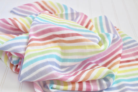 Swaddling Baby Blanket/Rainbow Stripe Blanket/Organic/Muslin/Receiving Blanket/Gift for Baby/Rainbow Baby/Custom Fabric