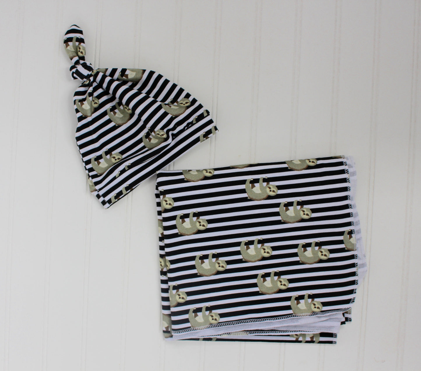 Swaddling Baby Blanket/Sloth Blanket/Black Stripe Blanket/Knit/Gift for Baby/Baby Boy/Boy Nursery/Baby Shower/Custom Fabric