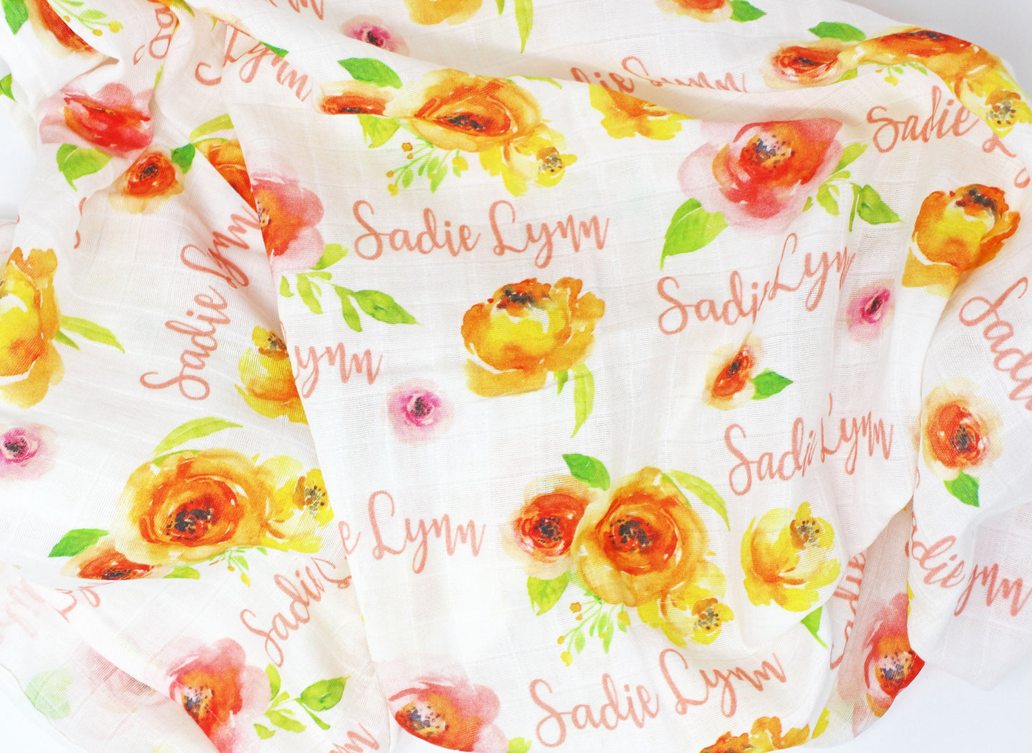 Spring Rose Floral Personalized Baby Blanket | Swaddling Blanket | Floral Blanket | New Baby Gift | Knit Blanket | Floral Swaddle Set