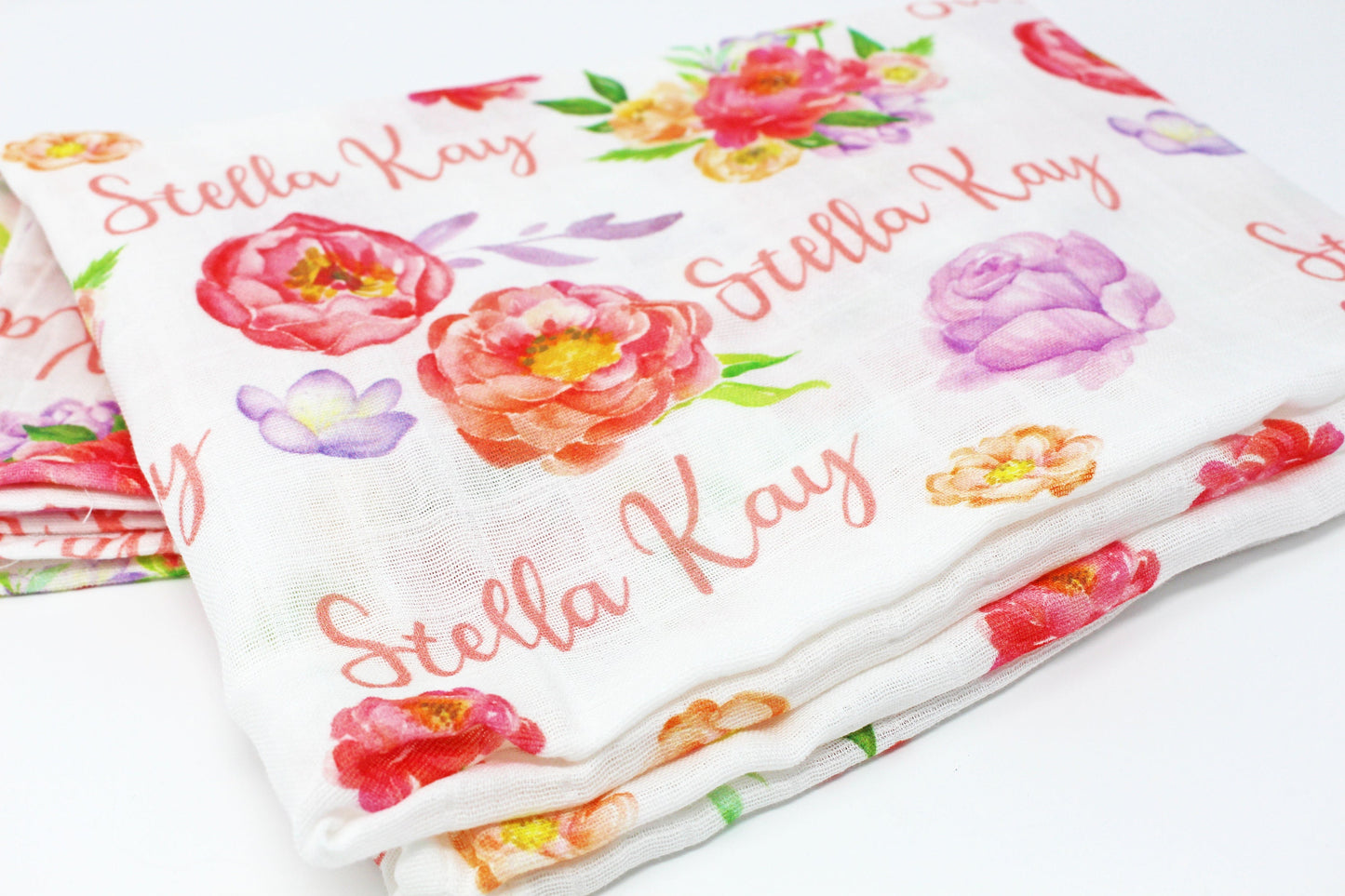 Pink and Purple Floral Personalized Baby Blanket | Swaddling Blanket | Floral Blanket | New Baby Gift | Knit Blanket | Floral Swaddle Set