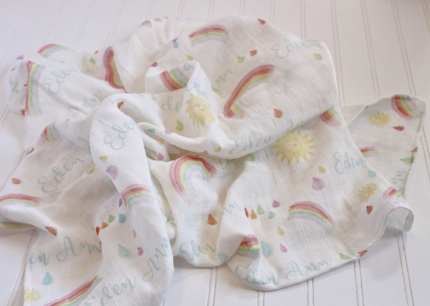 Rainbow Baby Blanket/Personalized Blanket/Custom Baby Blanket/Organic/Swaddle Blanket/New Baby Gift/Baby Shower Gift/Sun