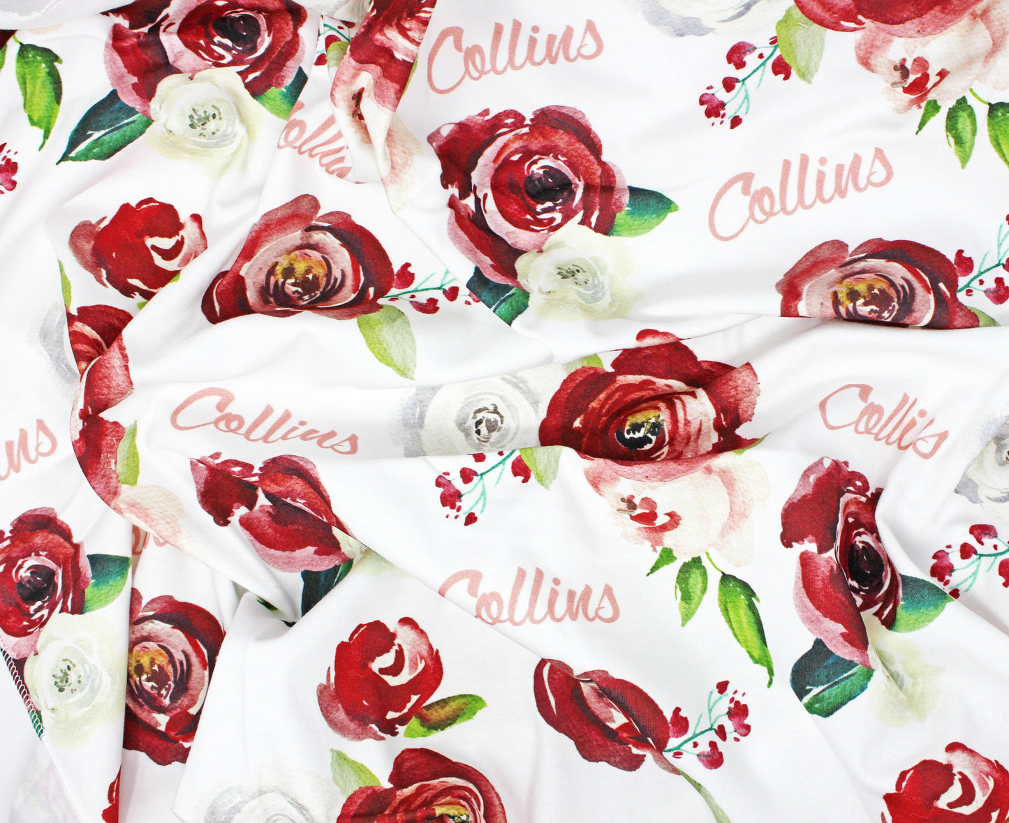 White Red and Pink Rose Personalized Baby Blanket | Floral Swaddle Blanket | Gift for Baby